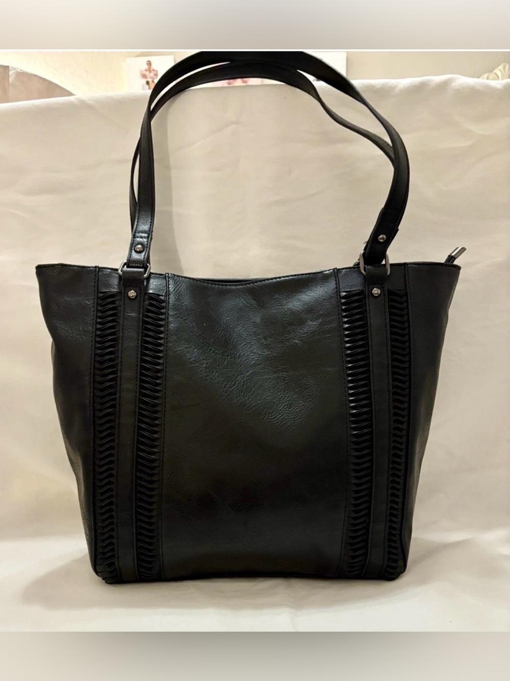 Sam And Hadley Black Faux Leather Large Tote Bag